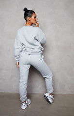 Grey Marl Oversized Sweatshirt & Front Seam Joggers Loungewear Set - Seville