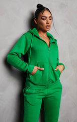 Green Zip Up Hoodie Cuffed Joggers Loungewear Set - Sibyl