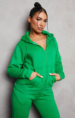 Green Zip Up Hoodie Cuffed Joggers Loungewear Set - Sibyl