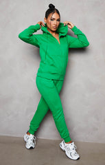 Green Zip Up Hoodie Cuffed Joggers Loungewear Set - Sibyl