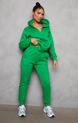 Green Zip Up Hoodie Cuffed Joggers Loungewear Set - Sibyl