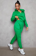 Green Zip Up Hoodie Cuffed Joggers Loungewear Set - Sibyl