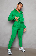 Green Zip Up Hoodie Cuffed Joggers Loungewear Set - Sibyl