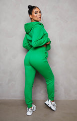 Green Zip Up Hoodie Cuffed Joggers Loungewear Set - Sibyl