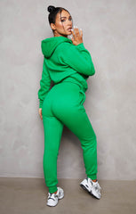 Green Zip Up Hoodie Cuffed Joggers Loungewear Set - Sibyl