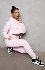 Pink Boxy Cropped Hoodie Cuffed Joggers Loungewear Set - Cailleigh