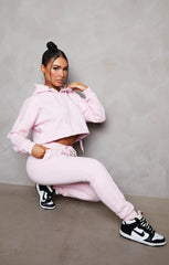 Pink Boxy Cropped Hoodie Cuffed Joggers Loungewear Set - Cailleigh