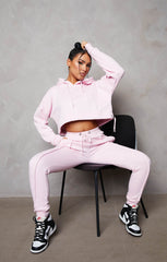 Pink Boxy Cropped Hoodie Cuffed Joggers Loungewear Set - Cailleigh