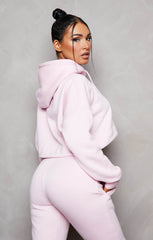 Pink Boxy Cropped Hoodie Cuffed Joggers Loungewear Set - Cailleigh