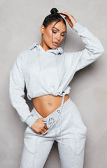 Grey Boxy Cropped Hoodie Cuffed Joggers Loungewear Set - Cailleigh