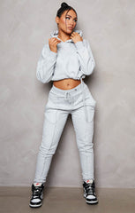 Grey Boxy Cropped Hoodie Cuffed Joggers Loungewear Set - Cailleigh