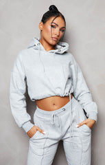 Grey Boxy Cropped Hoodie Cuffed Joggers Loungewear Set - Cailleigh