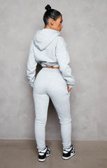 Grey Boxy Cropped Hoodie Cuffed Joggers Loungewear Set - Cailleigh