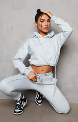 Grey Boxy Cropped Hoodie Cuffed Joggers Loungewear Set - Cailleigh