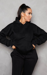 Black Oversized Hoodie & High Waisted Seam Front Cuffed Joggers Loungewear Set - Martha