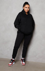 Black Oversized Hoodie & High Waisted Seam Front Cuffed Joggers Loungewear Set - Martha