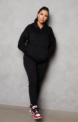 Black Oversized Hoodie & High Waisted Seam Front Cuffed Joggers Loungewear Set - Martha