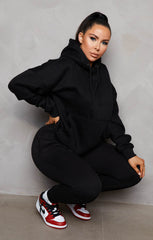 Black Oversized Hoodie & High Waisted Seam Front Cuffed Joggers Loungewear Set - Martha