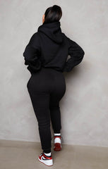 Black Oversized Hoodie & High Waisted Seam Front Cuffed Joggers Loungewear Set - Martha