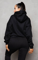 Black Oversized Hoodie & High Waisted Seam Front Cuffed Joggers Loungewear Set - Martha