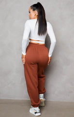 Light Chocolate Oversized High Waisted Shirred Drawstring Pocket Detail Cuffed Joggers - Samira