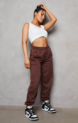 Chocolate Oversized High Waisted Shirred Drawstring Pocket Detail Cuffed Joggers - Samira