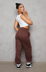 Chocolate Oversized High Waisted Shirred Drawstring Pocket Detail Cuffed Joggers - Samira