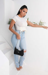 Blue Mid Wash High Waisted Distressed Slim Fit Jeans - Lowri