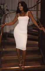 White Square Neck Strappy Midi Dress - Carly