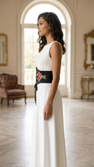 Black Floral Embroidered Lace Up Corset Belt- Arvella