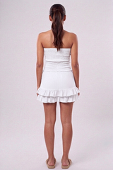 White Shirred Bandeau Frill Hem Playsuit-Lureva