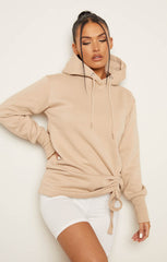 Stone Fleece Oversized Long Sleeve Ruched Front Hoodie - Lana