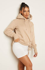 Stone Fleece Oversized Long Sleeve Ruched Front Hoodie - Lana