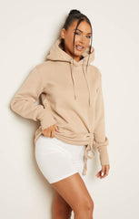 Stone Fleece Oversized Long Sleeve Ruched Front Hoodie - Lana