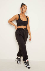 Black Oversized Sleeveless Crop Top & Drawstring Waist Joggers Co-ord - Alisha