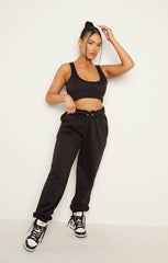 Black Oversized Sleeveless Crop Top & Drawstring Waist Joggers Co-ord - Alisha