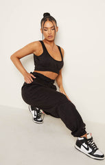 Black Oversized Sleeveless Crop Top & Drawstring Waist Joggers Co-ord - Alisha