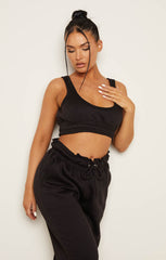 Black Oversized Sleeveless Crop Top & Drawstring Waist Joggers Co-ord - Alisha