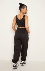 Black Oversized Sleeveless Crop Top & Drawstring Waist Joggers Co-ord - Alisha