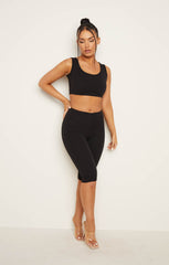 Black Thick Strap Top Cropped Cycling Shorts Co-ord - Davina