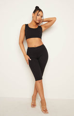 Black Thick Strap Top Cropped Cycling Shorts Co-ord - Davina