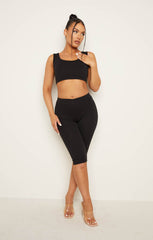 Black Thick Strap Top Cropped Cycling Shorts Co-ord - Davina