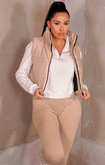 Nude High Neck Sleeveless Zip Up Cropped Puffer Gilet - Brea