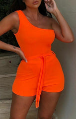 Neon Orange One Shoulder Playsuit - Jeska
