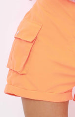 Neon Orange Pop Button Shorts Co-Ord - Andrea