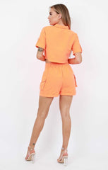 Neon Orange Pop Button Shorts Co-Ord - Andrea