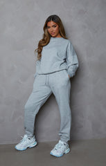Grey Oversized Crew Neck Sweatshirt Cuffed Joggers Loungewear Set - Averi