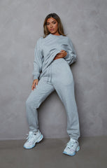 Grey Oversized Crew Neck Sweatshirt Cuffed Joggers Loungewear Set - Averi