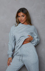 Grey Oversized Crew Neck Sweatshirt Cuffed Joggers Loungewear Set - Averi