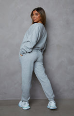 Grey Oversized Crew Neck Sweatshirt Cuffed Joggers Loungewear Set - Averi